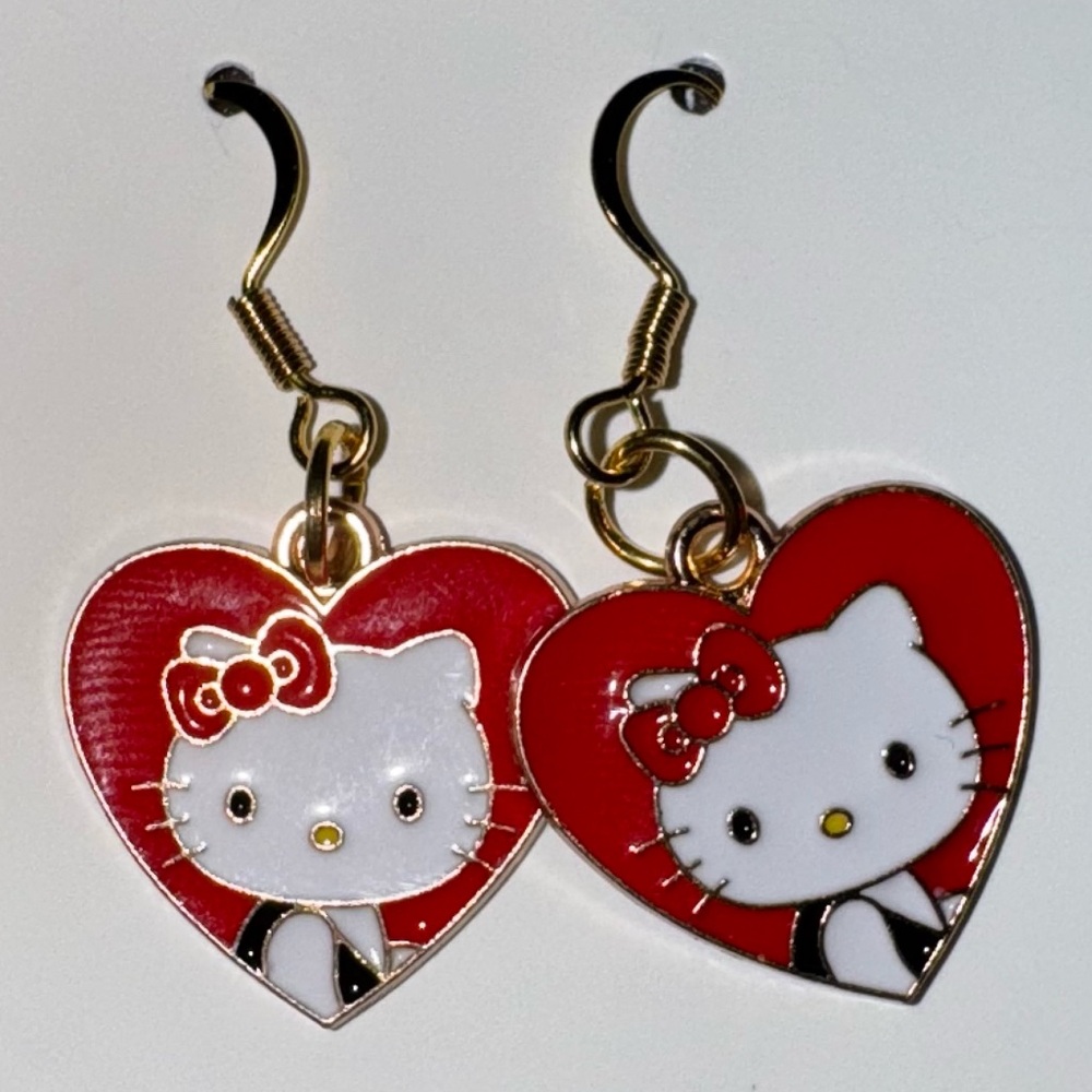Handmade Hello Kitty and Heart Drop Earrings